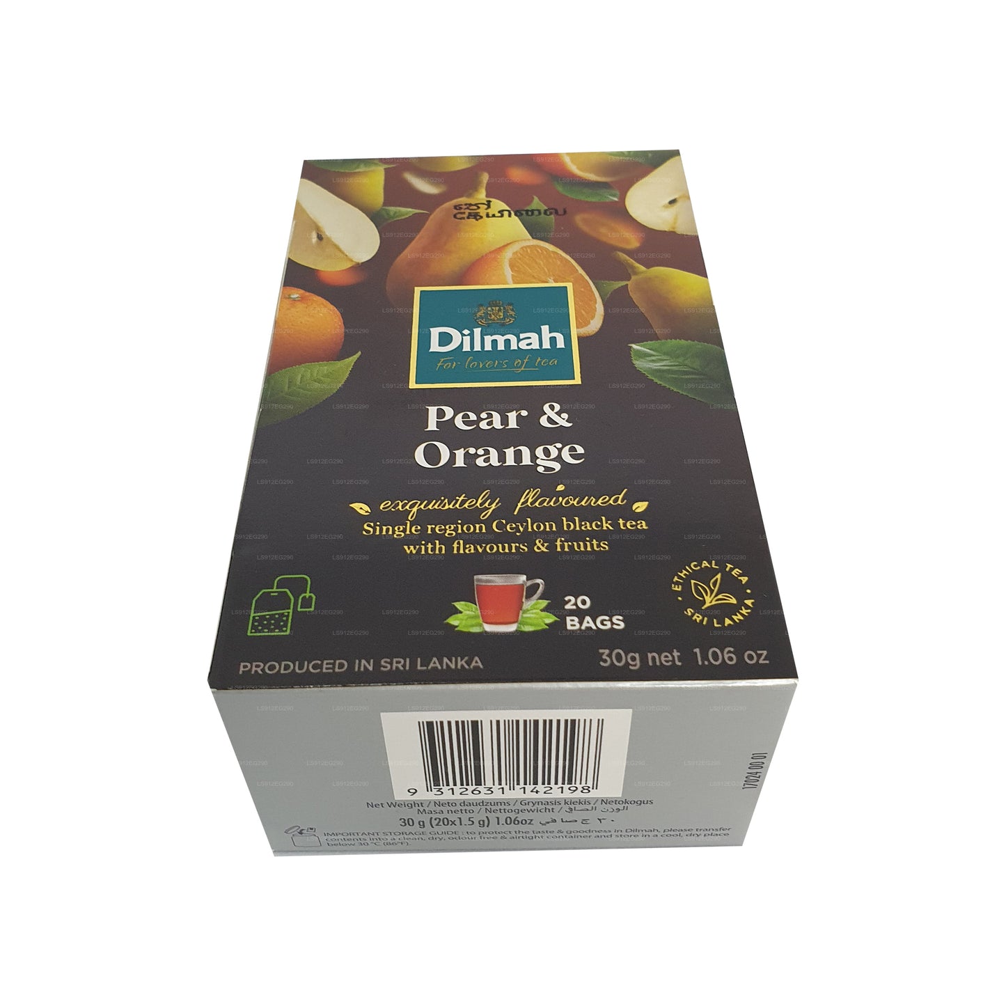 Thé noir de Ceylan aromatisé à la poire et à l'orange Dilmah (30g) 20 sachets de thé