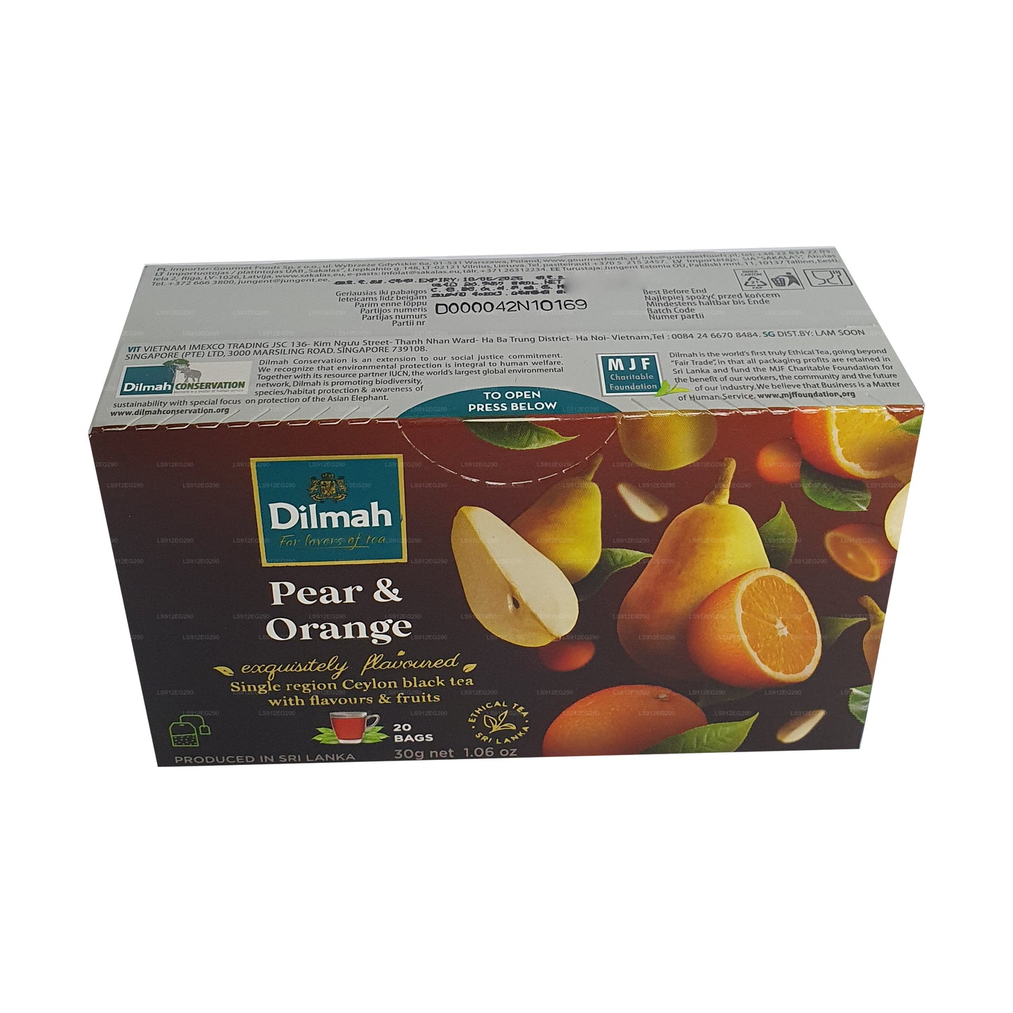 Thé noir de Ceylan aromatisé à la poire et à l'orange Dilmah (30g) 20 sachets de thé