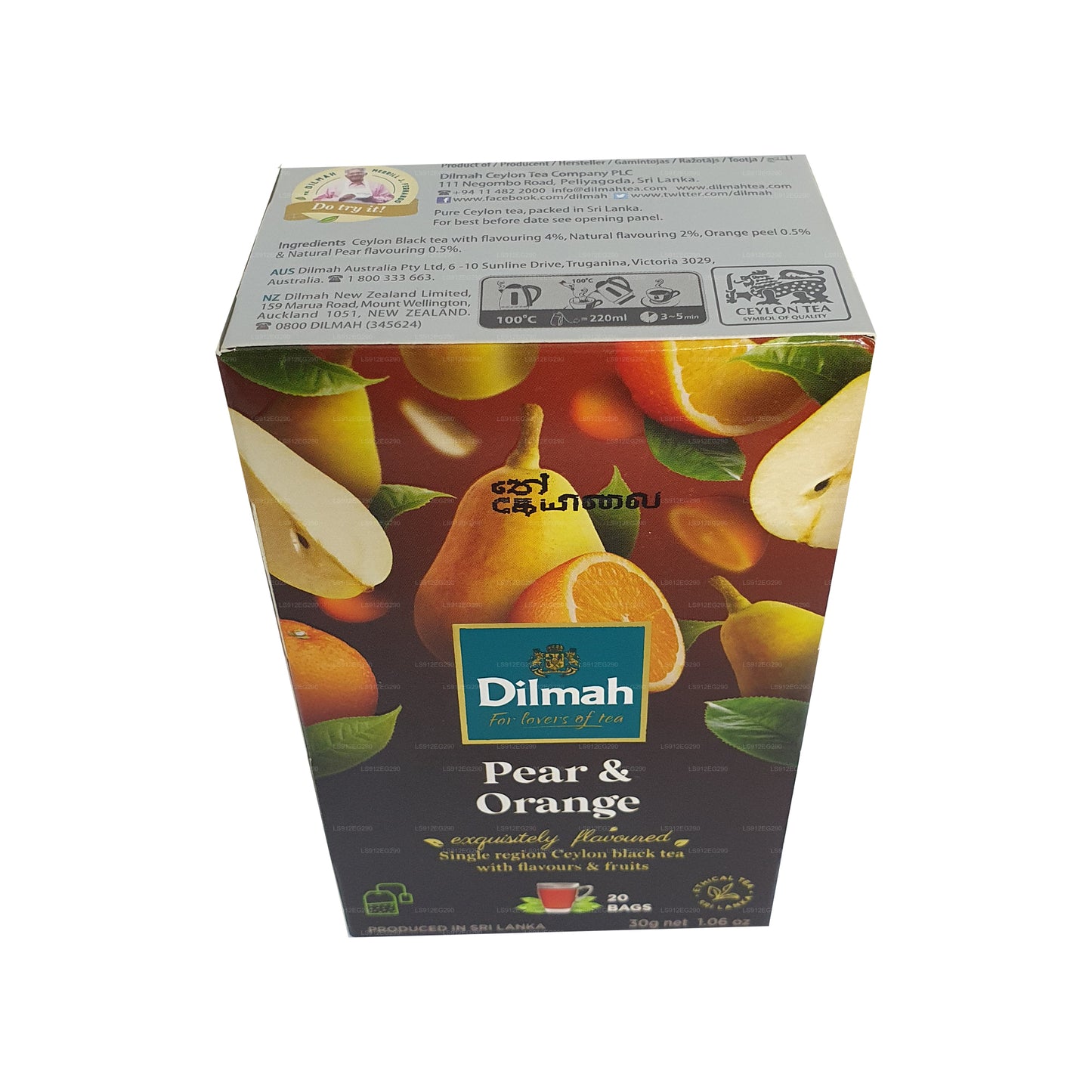 Thé noir de Ceylan aromatisé à la poire et à l'orange Dilmah (30g) 20 sachets de thé