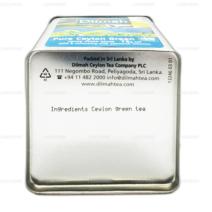Boîte à thé vert Dilmah Pure Ceylan (YOUNG HYSON GRADE) en vrac (75 g)