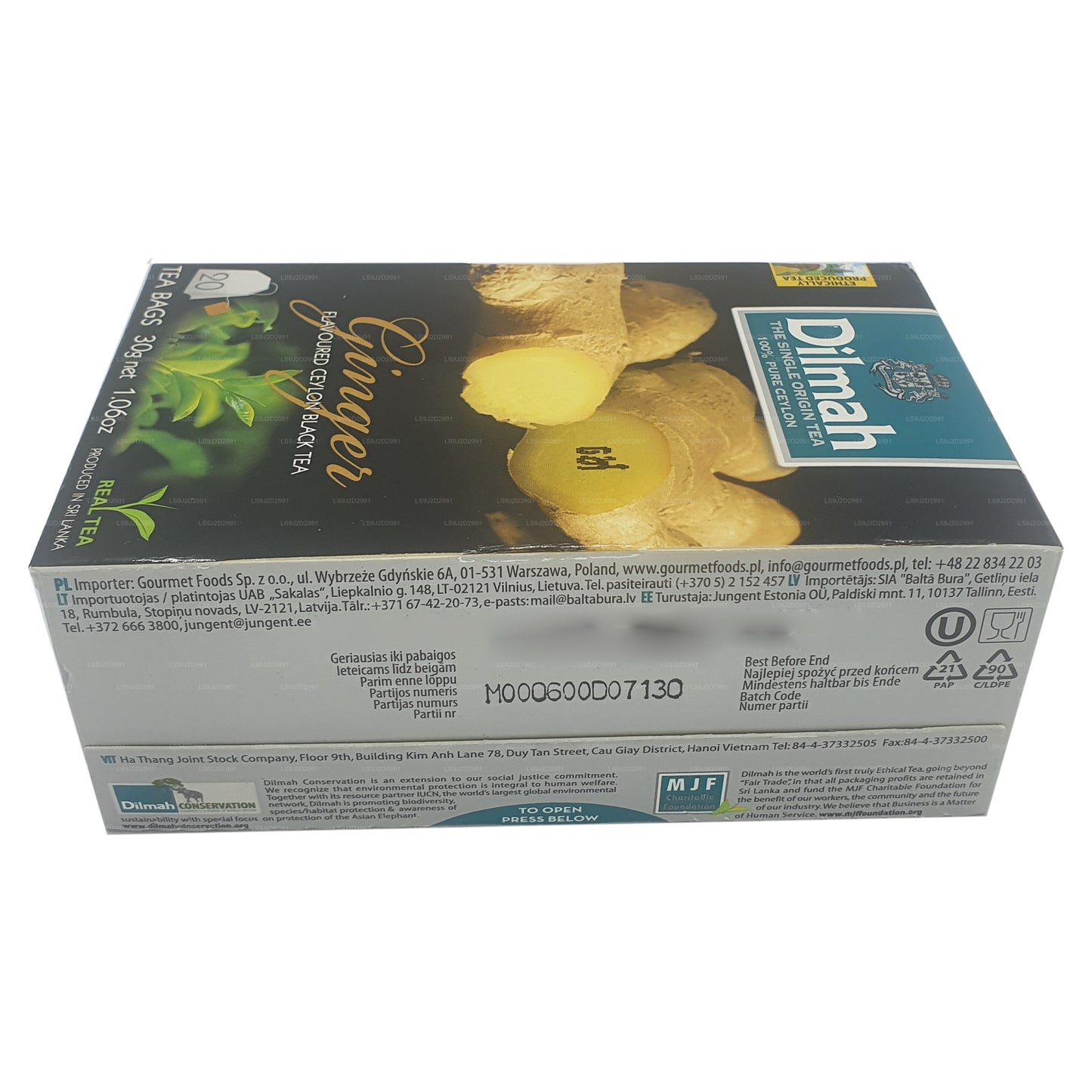 Thé noir aromatisé au gingembre Dilmah (30g) 20 sachets de thé