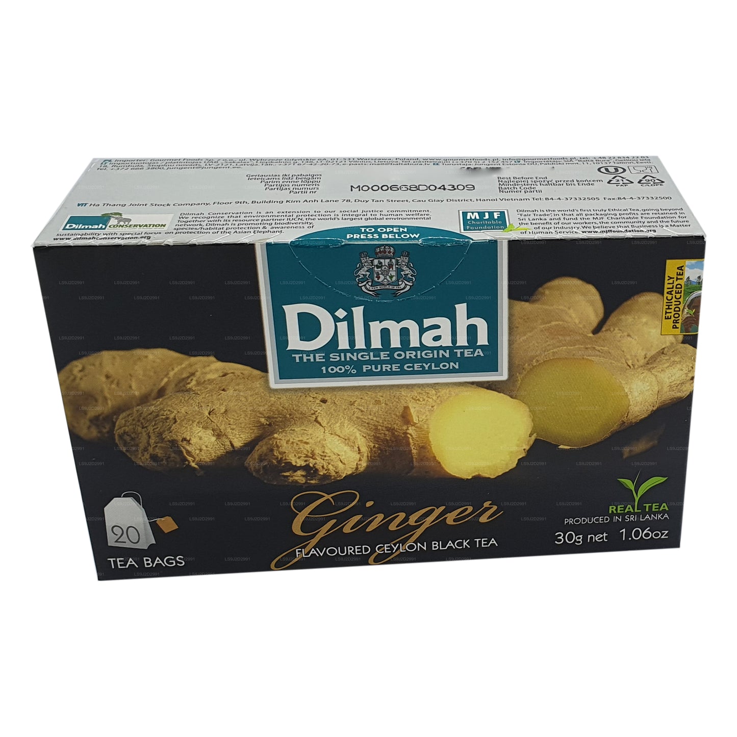 Thé noir aromatisé au gingembre Dilmah (30g) 20 sachets de thé