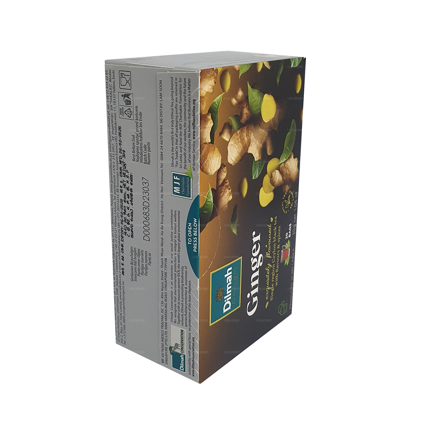 Thé noir aromatisé au gingembre Dilmah (30g) 20 sachets de thé