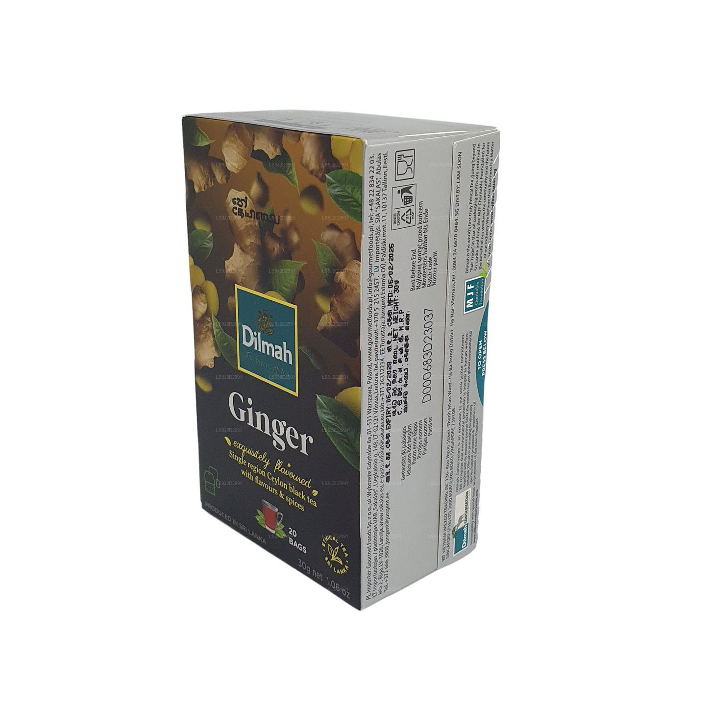 Thé noir aromatisé au gingembre Dilmah (30g) 20 sachets de thé
