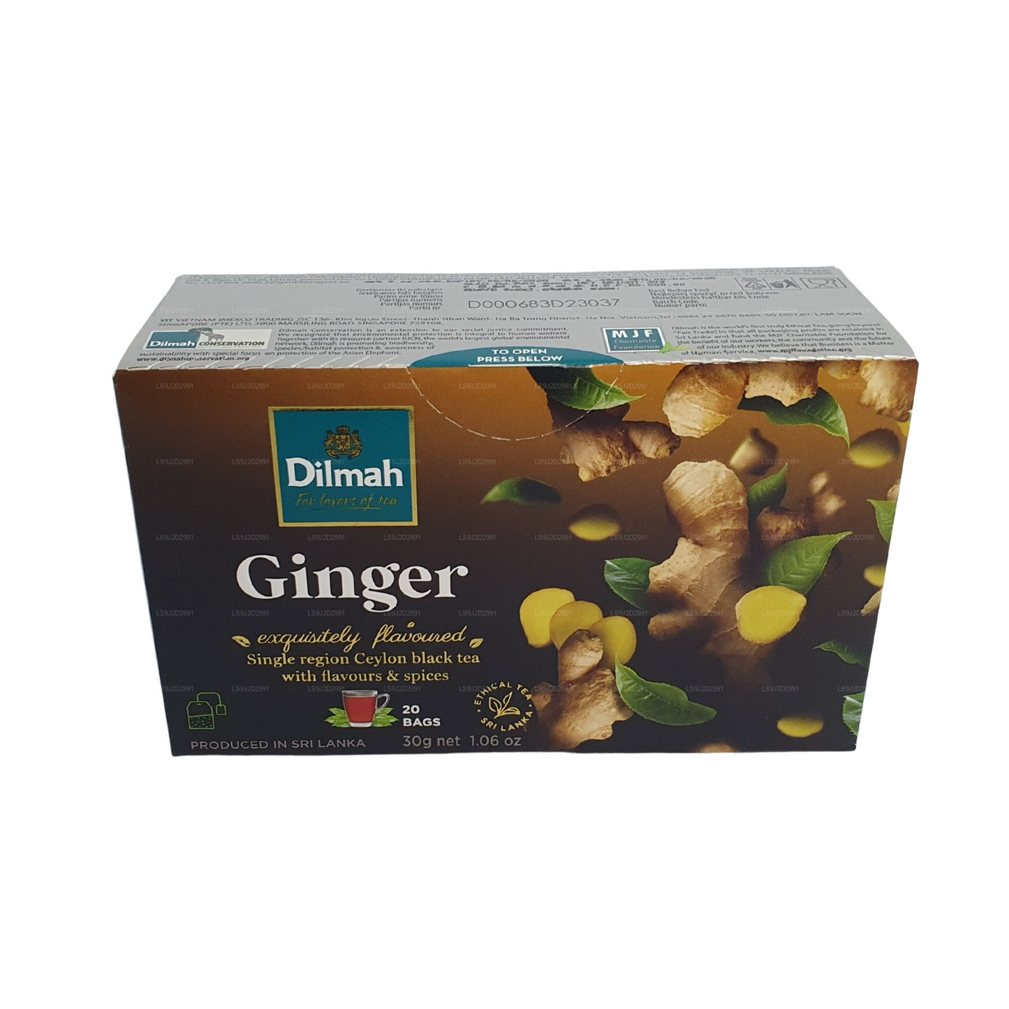 Thé noir aromatisé au gingembre Dilmah (30g) 20 sachets de thé