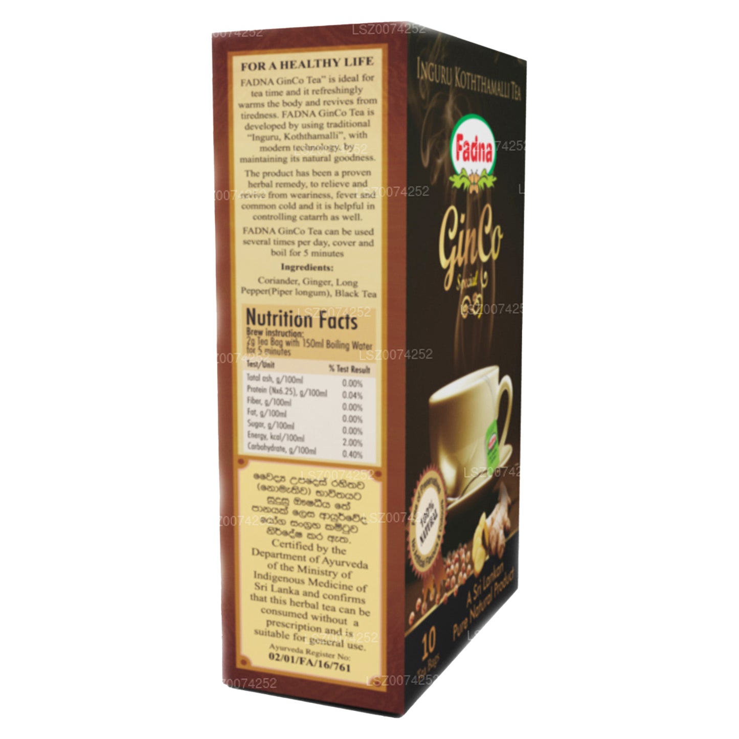 Thé aromatisé au gingembre et à la coriandre Fadna (20 g) 10 sachets de thé