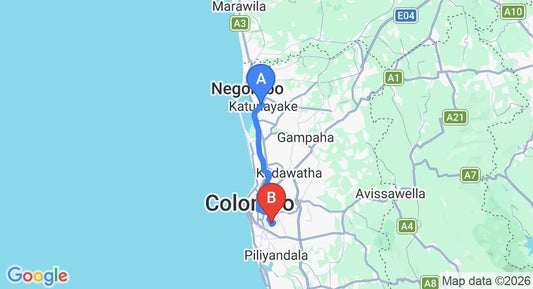 Driving route map: Colombo Airport (CMB) to Palm Nest, Colombo (40 km, approx 57 min private transfer)