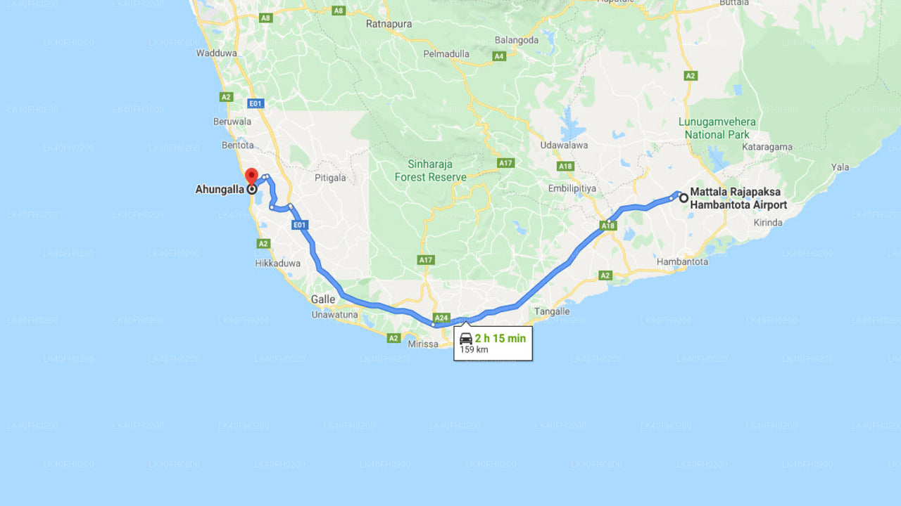 Mattala Airport (HRI) to Ahungalla City Private Transfer