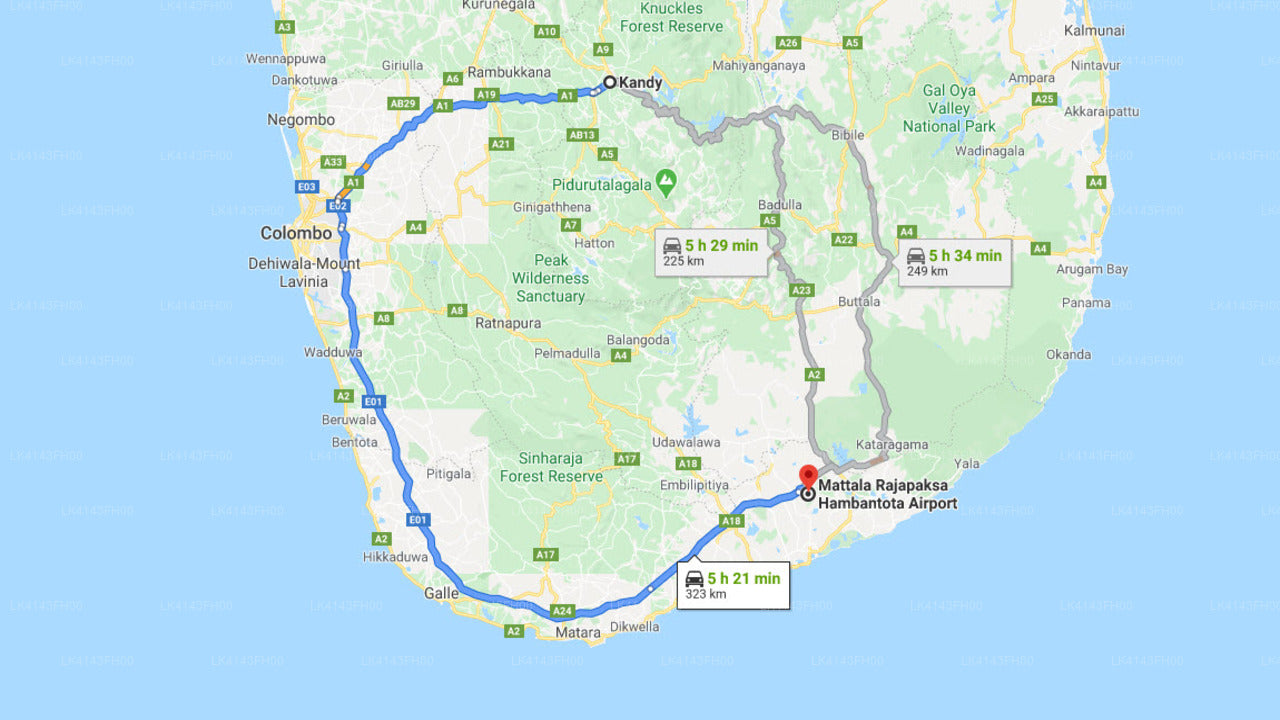 Kandy City to Mattala (HRI) Airport Private Transfer