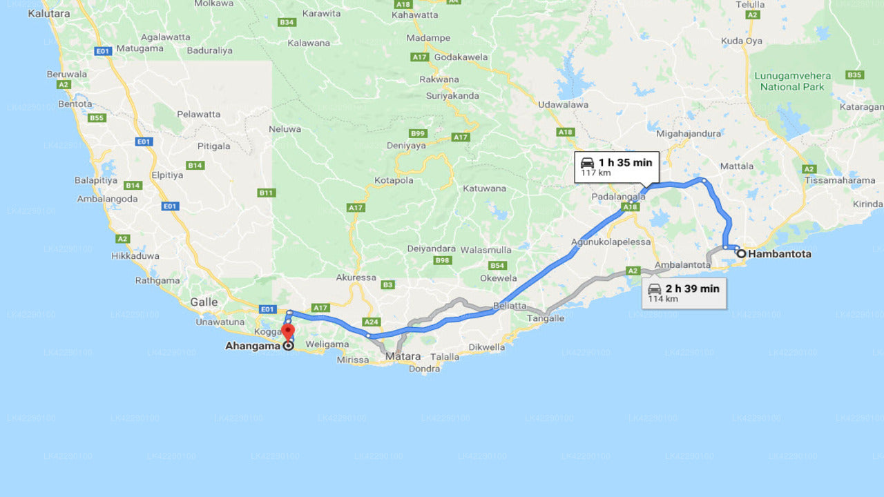 Transfert privé de la ville de Hambantota à la ville d'Ahangama