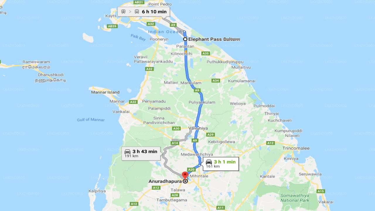 Transfert privé de la ville d'Elephant Pass à la ville d'Anuradhapura