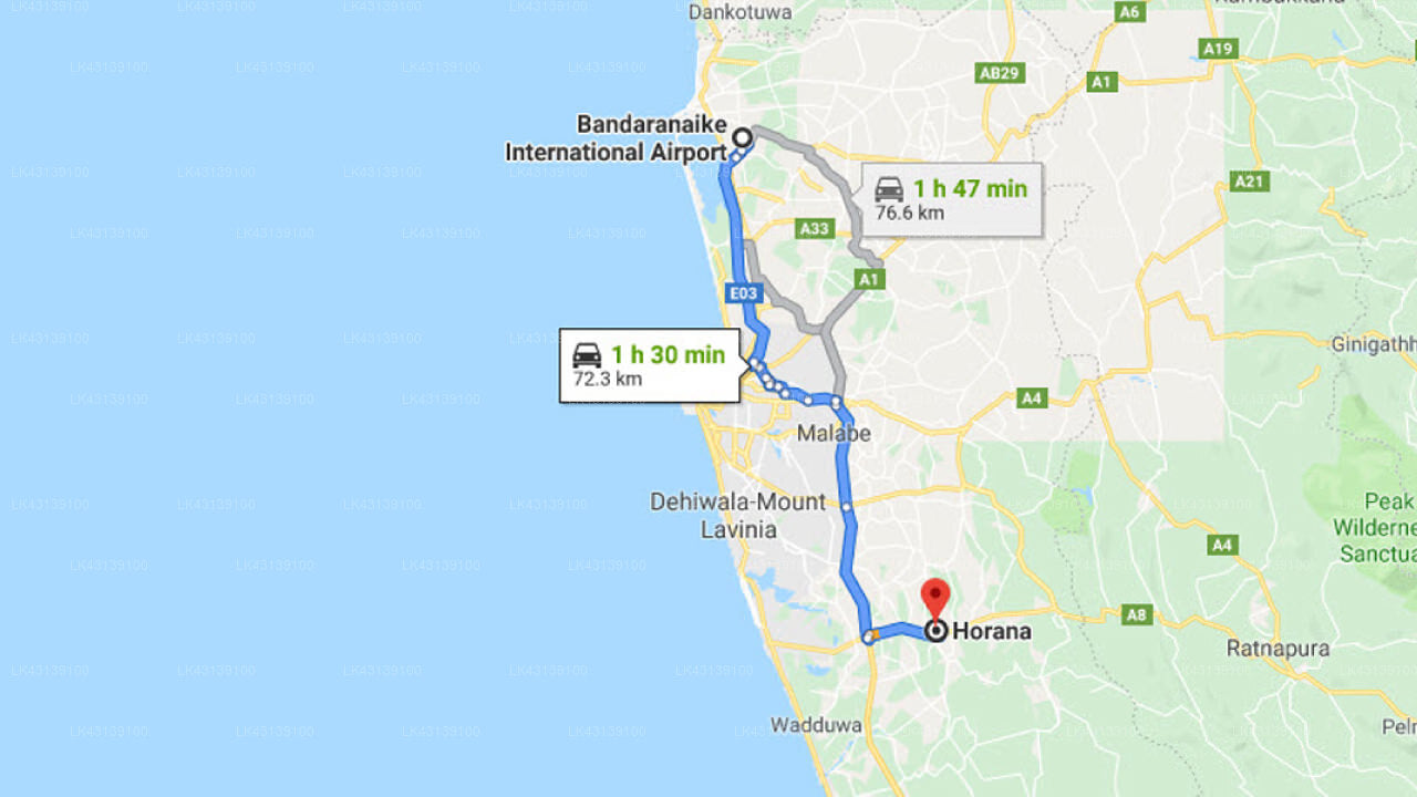 Transfer between Colombo Airport (CMB) and Cinnamon Eco Lodge, Horana