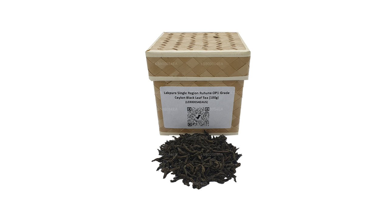 Thé aux feuilles noires de Ceylan Lakpura à région unique Ruhuna OP1 (100 g)