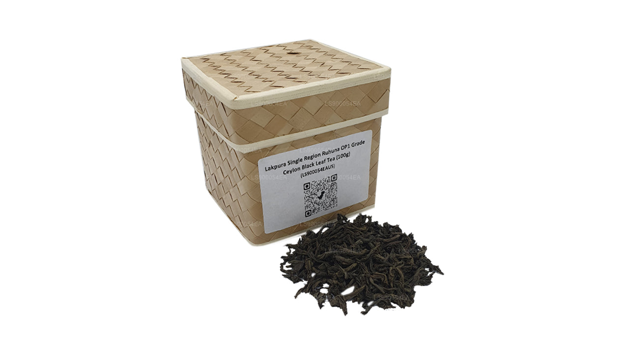 Thé aux feuilles noires de Ceylan Lakpura à région unique Ruhuna OP1 (100 g)