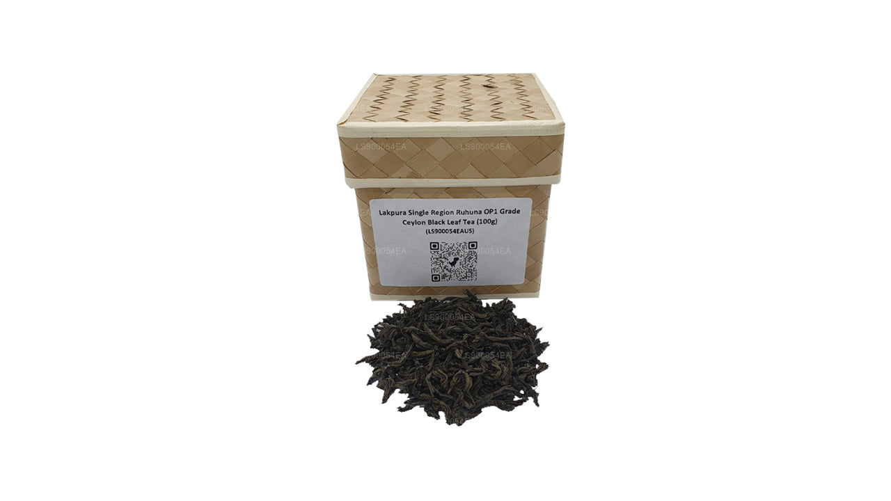 Thé aux feuilles noires de Ceylan Lakpura à région unique Ruhuna OP1 (100 g)