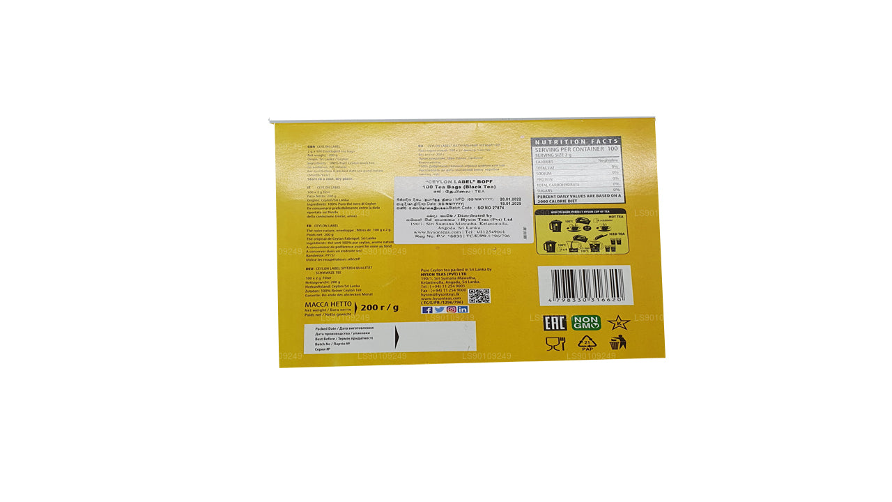 Hyson Ceylon Label BOPF (200 g) 100 sachets de thé