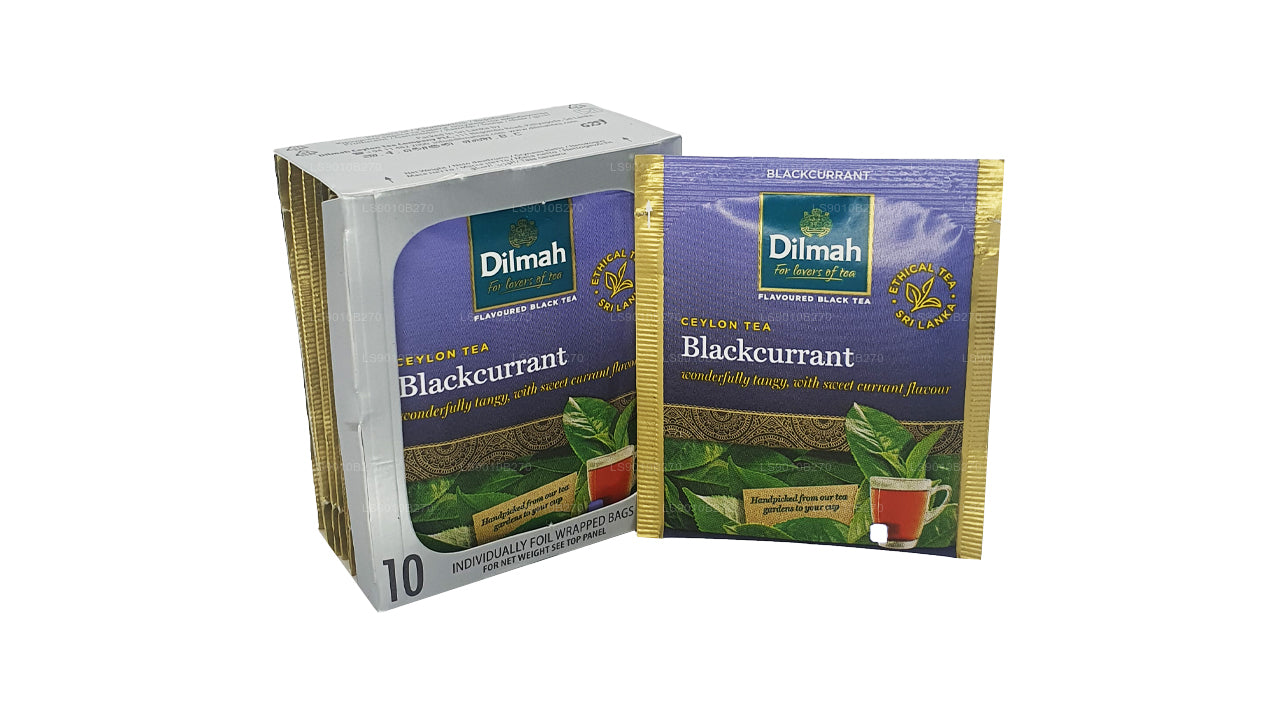Thé Dilmah Blackcurrent (20 g) 10 sachets de thé emballés individuellement dans du papier aluminium