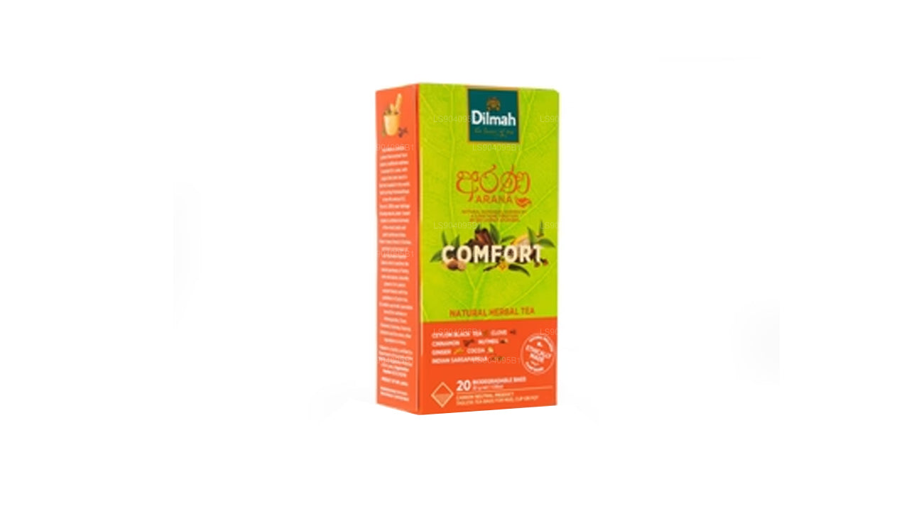 Thé noir aux herbes naturelles Dilmah Arana Comfort (20 sachets de thé sans étiquette)